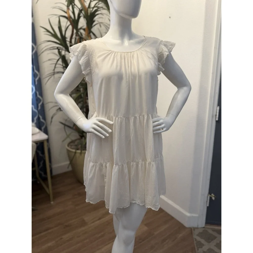 Aritzia Wilfred Sidonie Mini Dress Size L Babydoll Tiered Prairie Peasant Ruffle